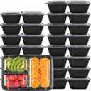 LOKATSE HOME 12 Pack 3 Compartment Meal Prep Food Storage Containers with Lids Reusable Take Out Box, BPA Free, Stackable, Microwave/Dishwasher/Freezer Safe (43 oz)
