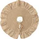 Mini Burlap Tree Skirt 24 Inch, Small Burlap Tree Skirt with Ruffle, Boho Christmas Tree Skirt for Pencil Tree Western Christmas Farmhouse Decorations