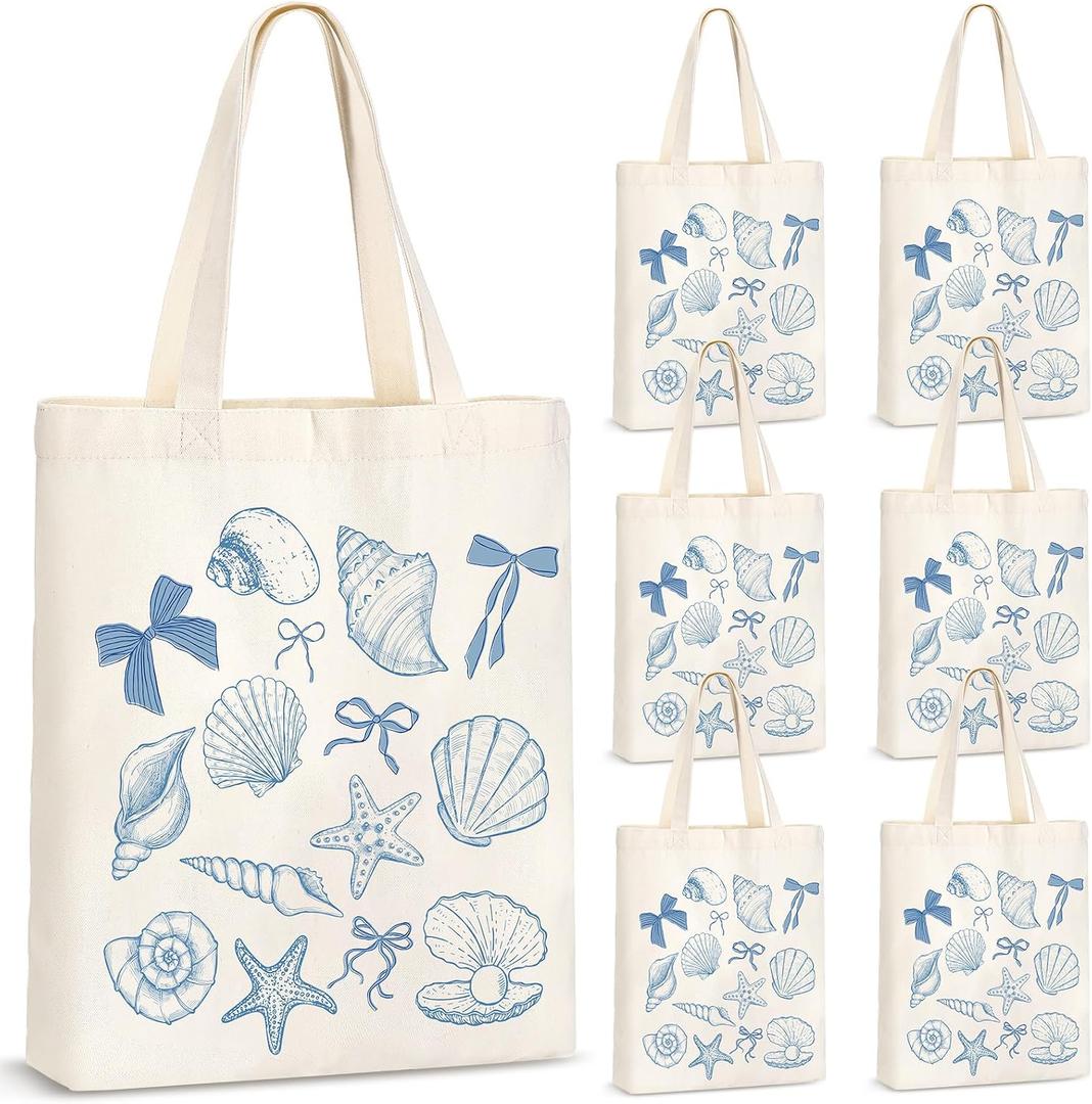 6 Pcs Blue Bow Seashell Gift Bags Coastal Party Favor Bags Summer Beach Tote for Coast Bachelorette Birthday