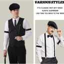 1920s Mens Costume Roaring 20s Costumes Accessories Set 1920s Vest Suspenders Hat Pocket Watch Tie (Black, L)