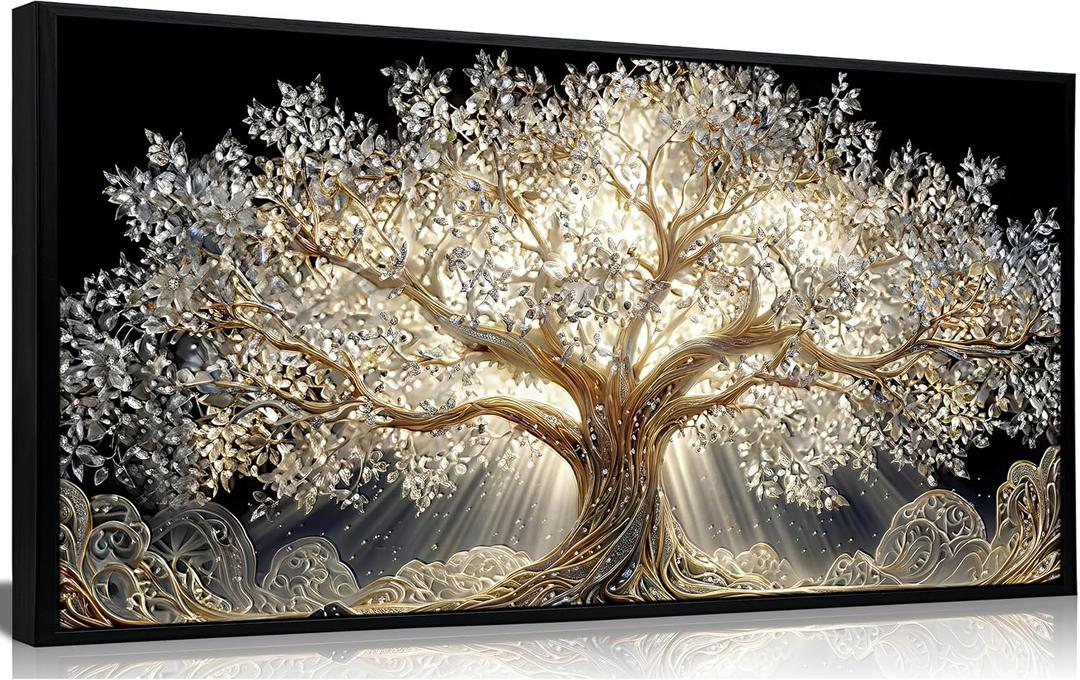 KIRFOLUC Large Framed Textured Painting Tree of Life Wall Art, 48"L x 24"W