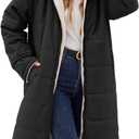 Yusongirl Womens Winter Long Coats Trendy Puffer Jacket Sherpa Fleece Lined Down Coat Long Sleeve Parka Oversized with Hood (Large, Black)