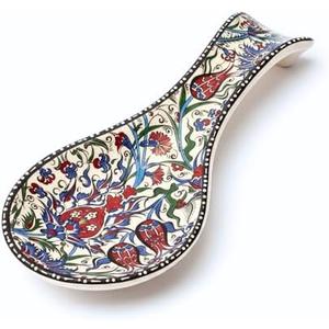 LEMOSE Handmade Ceramic Spoon Rest - Unique Tulip Design Craftsmanship Spoon Holder - Decorative Colorful Spoon Rest for Kitchen Counter Stove Top - Kitchen Decor and Accessories
