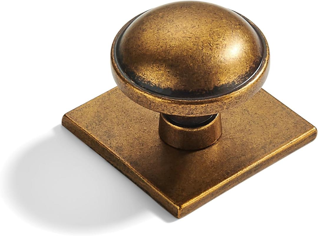 khtumeware 2-Pack Heavy Duty Solid 1-1/2 Inch Vintage Cabinet Knob with Backplate,Antique Brass Drawer Knobs with Back Plate, Ideal for Dressers and Kitchen cabinets.