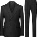 UNINUKOO Men's Suits 2 Piece Pinstripe Double Breasted Tuxedo Suit for Men Slim Fit Formal Dress Blazer Jacket Pants, Medium