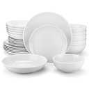 MALACASA 24-Piece Gourmet Porcelain Dinnerware Sets, Modern White Round Dish Set for 6 - Premium Serving Plates and Bowls Sets for Dessert, Salad, Soup, Pasta - Series AMELIA