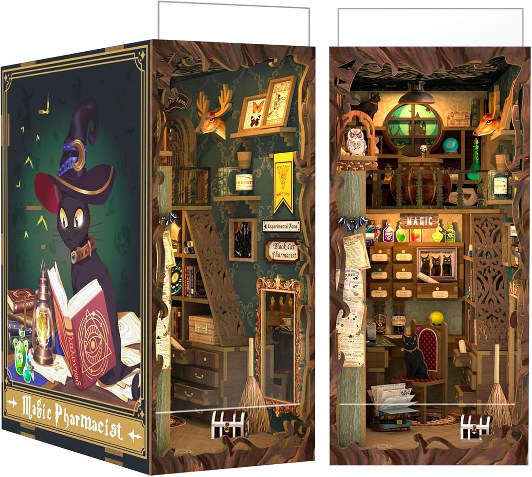 CUTEBEE Book Nook Kit, DIY Booknook Miniature House Tiny House 3D Wooden Puzzle Dollhouse Kit for Adults and Teens, Bookshelf Insert Decor, DIY Craft Gift Model Build