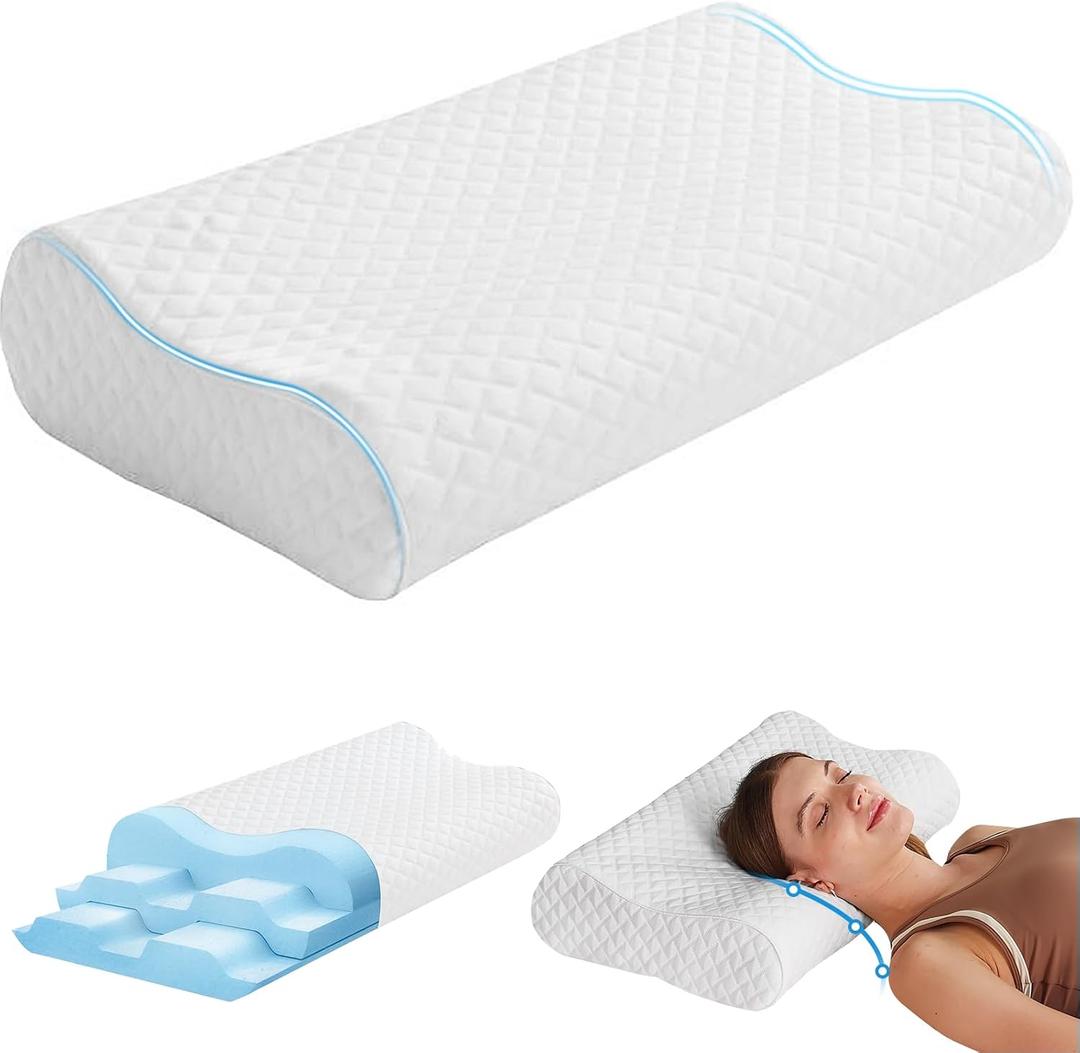 Neck Cervical Pillows - Upgrade Memory Foam Pillow for Neck Pain Relief, Ergonomic Neck Support Pillow, Contour Pillow for Side, Back Stomach Sleepers, Anti Snoring Pillow, White