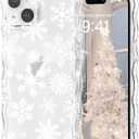 Christmas Phone Case for iPhone 15 Cute Curly Wavy Merry Christmas Pattern Case Clear Aesthetic Santa Snowman Elk Cover for Girls Kids Women Slim TPU Protective Cover for iPhone 15,Snowflake