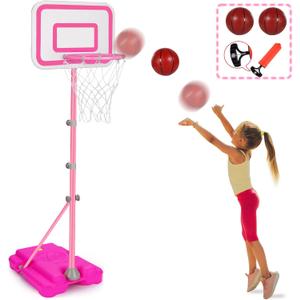 Toddler Basketball Hoop for Girls Pink Basketball Goals Adjustable Height 2.9ft-6.2ft Kids Basketball Hoop Indoor Outdoor Play Outside Backyard Toys for 3 4 5 6 Year Old Girl Birthday Easter Gifts