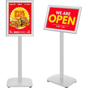 Heavy Duty Standing Sign Holder 8.5x11 Inch - Pedestal Floor Sign Stand with Weighted Base - Vertical & Horizontal View Poster/Menu Holder for Indoor/Outdoor Business Store Advertising, Silver