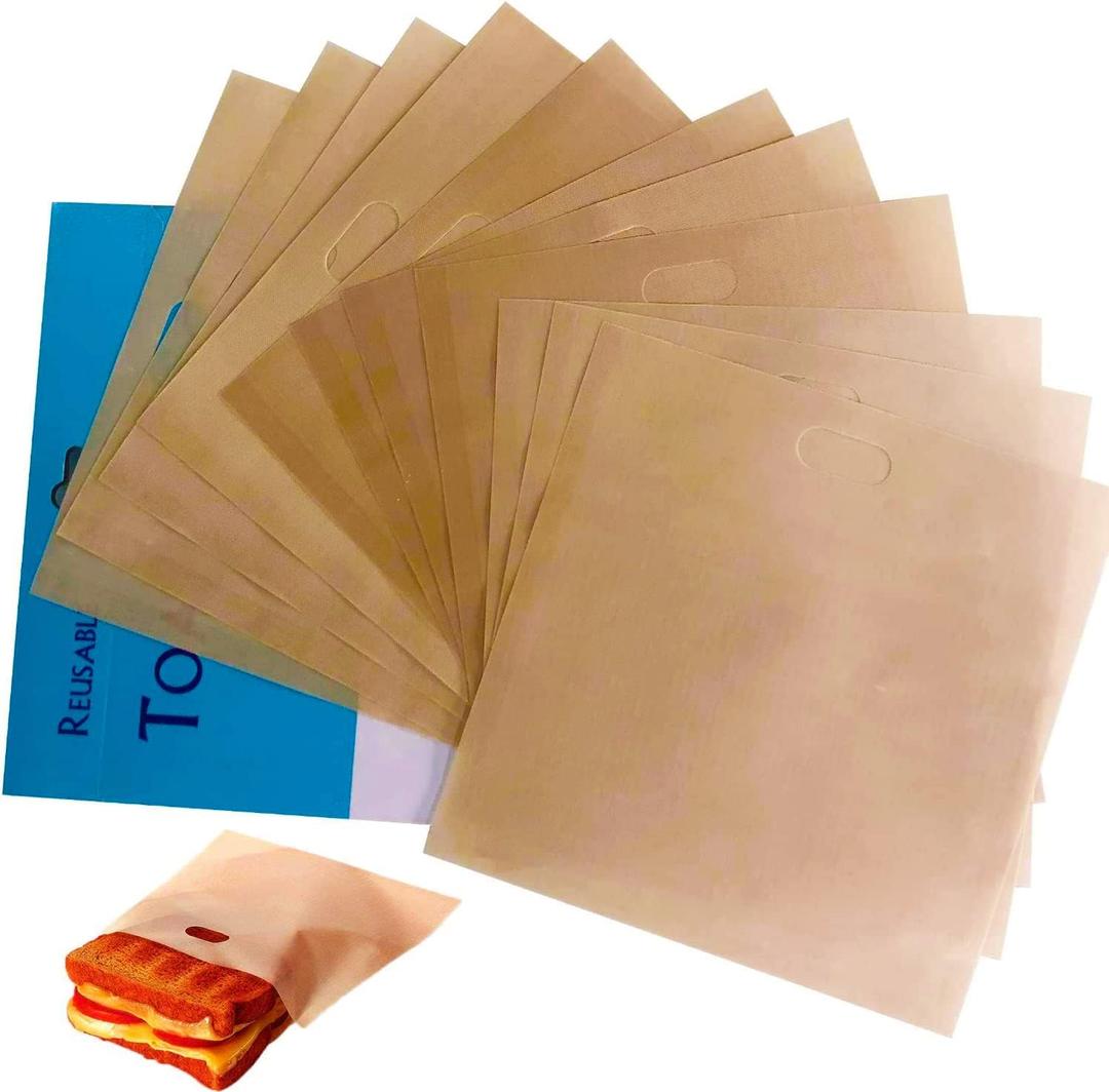 12 Pack Reusable Toaster Bags - Non-Stick, Toast Sandwich Bags for Toaster, Microwave, Grill and Panini Snacks
