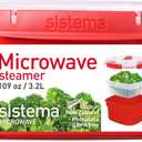 Sistema Microwave Food Steamer with Removable Steamer Basket | Large 3.2 L | Red/Clear (1 Count (Pack of 1))