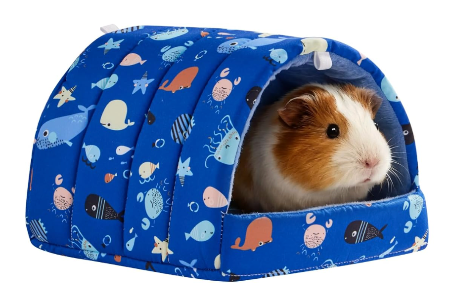 Cozy Cotton Tent for Small Animals - Guinea Pig Hideout, Hamster Bed, Portable House for Chinchillas, Rats, Hedgehogs (6.8"x7.4") (Blue)
