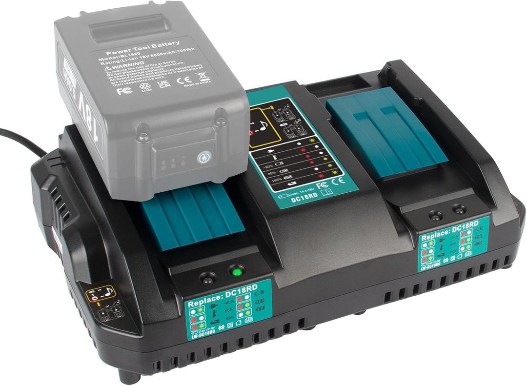 DC18RD 14.4V-18V Rapid Dual Ports Charger for Makita 18V Battery, Compatible with Makita 14.4V-18V Battery BL1850B BL1860B BL1830B BL1840B BL1820B & Charger DC18RC DC18SF DC18RT