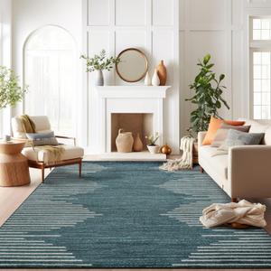 Rugshop Bohemian Stripe Stain Resistant High Traffic Living Room Kitchen Bedroom Dining Home Office Area Rug 7'10" x 10' Teal
