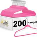 Quality Hangers 200 Pack Slim Plastic Hangers for Clothes - Sturdy Non-Velvet Pink Hangers with 360 Swivel Chrome Hook & Notches - Versatile for Coats Shirts Dresses  Pink
