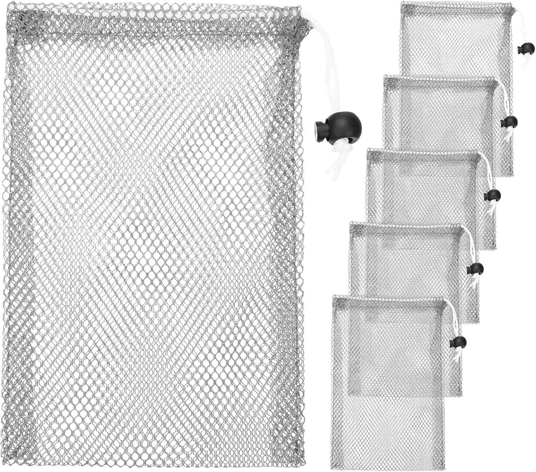6 x 8 in Small Mesh Laundry Bags with Drawstring [6PCS] - Durable Mesh Bags with Cord Lock for Laundry & Soap &Small Balls - [Gray]