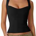 QINSEN Women's Sleeveless Top Sexy Sweetheart Neck T Shirts Belly Hide Cropped Tee Top M Black