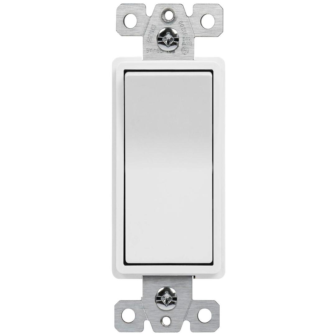 ENERLITES Single Pole Decorator Paddle Light Switch, Commercial Grade, 20A 120V-277V, Grounding Screw, Back Insert and Side Terminals, 91200-W, White