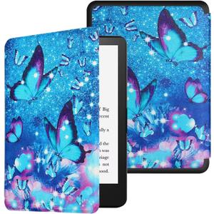 Compatible with 6" New Kindle 11th Generation Case 2024/2022 Release, Hand Strap Slim Hard Plastic Cover with Smart Auto Wake/Sleep for Amazon Kindle 11th Generation 2024/2022, Blue Butterfly