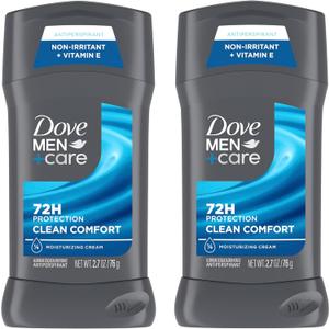 DOVE MEN + CARE Antiperspirant Deodorant Stick Clean Comfort Twin Pack 72-Hour Sweat & Odor Protection Antiperspirant for Men With 1/4 Moisturizing Cream 2.7 oz (Pack of 6)