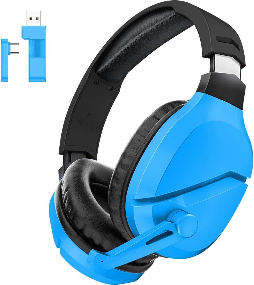 Wireless Gaming Headset with Noise Canceling Microphone for PS5, PC, PS4, 2.4G/Bluetooth Gaming Headphones with USB and Type-c Connector, Wired Mode for Controller - Blue
