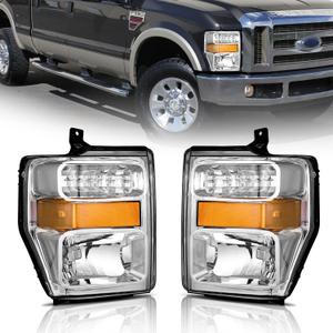 Anti-Fogging Headlights Assembly for 2008 2009 2010 Ford F250 F350 F450 F550 Super Duty, 08 09 10 Headlights Replacement Pair Chrome Housing