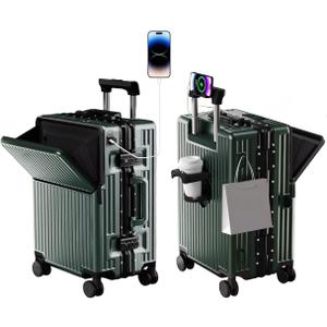 Zipperless Luggage, Polycarbonate Aluminum Hard Shell, Expandable Carry-On Suitcase with Spinner Wheels, Hard Shell Suitcase, 20 Inch Cabin