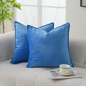 JIAHANNHA Velvet Royal Blue Throw Pillow Covers 18x18 Inches Pack of 2 Soft Decorative Square Cushion Covers for Couch Sofa Bed Livingroom Car,45x45Cm, 18" x 18" (Pack of 2), Royal Blue
