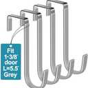 Mars-Rock Over The Door Metal Hooks with Plastic Coating 5.5" Fit 0.5" to 1 3/8" Door 4 Pcs Heavy Duty Single Towel Robe Rack Wreath Bathroom Shower Hanger Shoe Organizer Ironing Board Short Grey