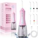 Water Dental Flosser for Teeth - 350ML Large Tank 5 Modes & 6 Tips Cordless, Oral Irrigator Waterproof, Portable Teeth Cleaning and Flossing with Effective Plaque Remover for Adults (Pink)