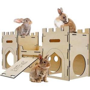 HIIMALEX Extra Large Bunny Castles Hideout Split Balcony for Indoor Bunnies Climbing Tower with Tunnel Sturdy House for Rabbits Ferrets Guinea Pigs Hamsters Ventilated Enrichment Toys Habitat