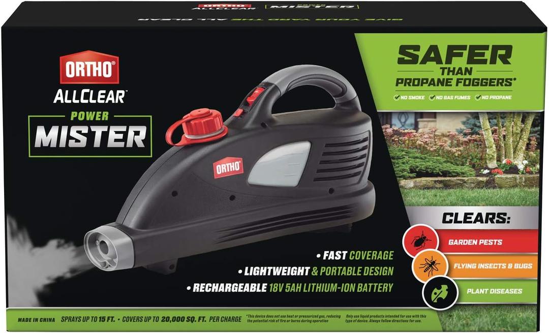 Ortho AllClear Power Mister - Rechargeable Battery-Powered Lawn and Garden Sprayer, No Propane, Sprays up to 15 ft. and Covers up to 20,000 sq. ft. Per Charge