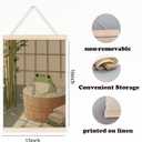 laveliabel Funny Frog Bathroom Poster Hanger Frame, Frog in Bathtub Banner Poster with Wood Hanger, Cute Whimsical Animal Botanical Aesthetic Wall Art Decor for Toilet Washroom Restroom, 12x16in