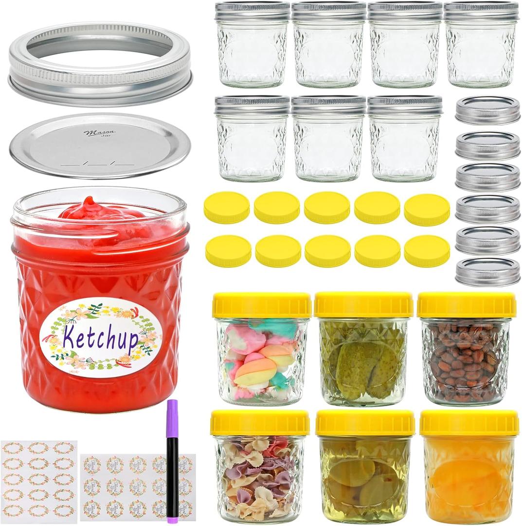 Mason Jars 6 OZ,16 PACK Glass Canning jars With Lids,Small Mason Jars For Jelly,Jam,Honey,Wedding Favors,Shower Favors