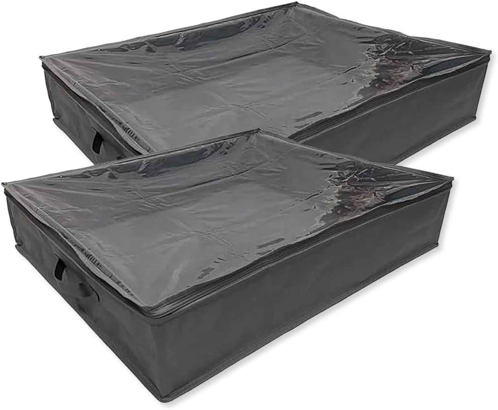 2 Pack Underbed Storage Bin, Storage Container for Clothes, Shoes, Blankets, Pillows, Closet, Home, Zipper Closure and Handle, Warsaw Grey