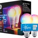 GE Cync Dynamic Effects A19 LED Smart Light Bulbs, Bluetooth and WiFi Color Changing Lights with Music Sync, Compatible with Alexa and Google Home (2 Pack)