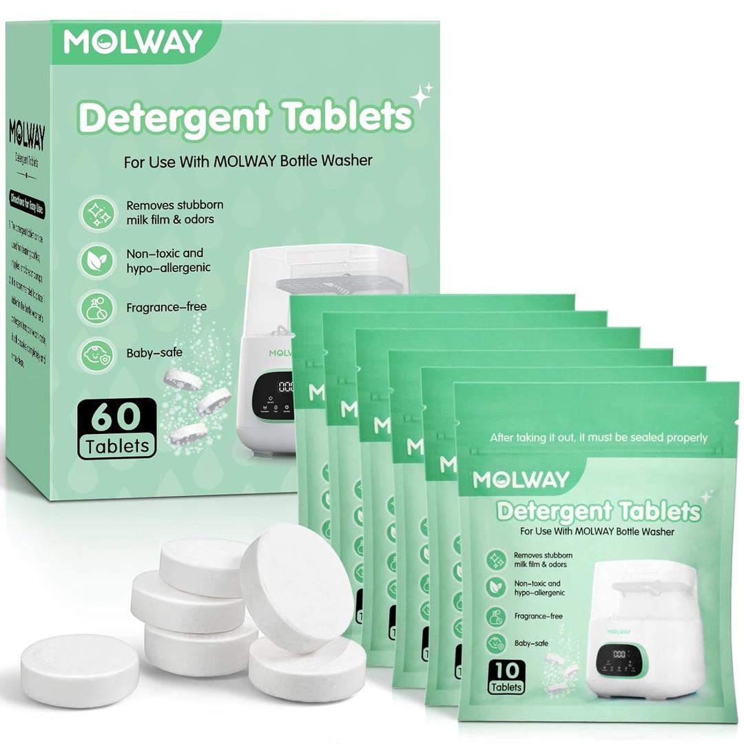 60 PCS Detergent Tablets, Detergent Washing Tablets for MOLWAY, Remove Milk Residue & Odor, for All Baby Bottle Washers (1 Count (Pack of 60))