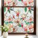 rabbitgoo Stained Glass Window Privacy Film, Magnolia, 23.6" x 78.5"