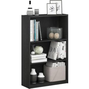 Furinno JAYA Book Shelf, 3-Tier Bookshelf, Bookcase with Adjustable Shelves, 9.5" x 24.5" x 40.3", for Living Room, Bedroom, Home Office, Blackwood