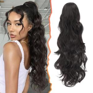 BARSDAR Dark Brown Ponytail Extension - 20 Inch Claw Clip in Ponytail Hair Extensions for Women, Long Wavy Ponytails Synthetic Claw Clip in Pony Tails Hairpieces Daily - Dark Brown