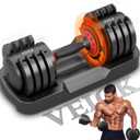 VEICK 25/55 lbs Adjustable Dumbbell With Anti-Slip Turning Handle, Fast Adjust Weight for Men Women, Tray for Home Gym Full Body Workout Fitness (Black)