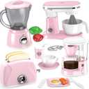 Shemira Play Kitchen Accessories, Play Kitchen Appliances Toy Set with Coffee Maker, Blender, Mixer, Toaster, Kids Kitchen Playset, Toys for 3 4 5 6 7 8 Year Old Girls, Birthday Gifts for Girls, Pink