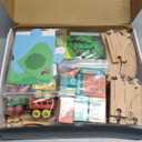 Tiny Land 110PCS Wooden Train Set  Toy Train with Tracks for Kids Ages 3-7, Compatible with Major Brands, Ideal Railway Playset for Boys and Girls, Great Birthday