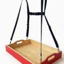Wearable Wooden Snack Tray with Strap, 21.7" x 15.8" x 2.8" Handheld Serving Tray for Vendors, Events, Carnivals & Festivals, Adjustable Shoulder Strap, Anti-Slip Food Tray with Metal Clips