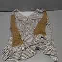 Women’s Brown and White Patterned Long Sleeve Blouse with Mustard Lace Sleeves, V-Neck Casual Tunic Top, Size XL