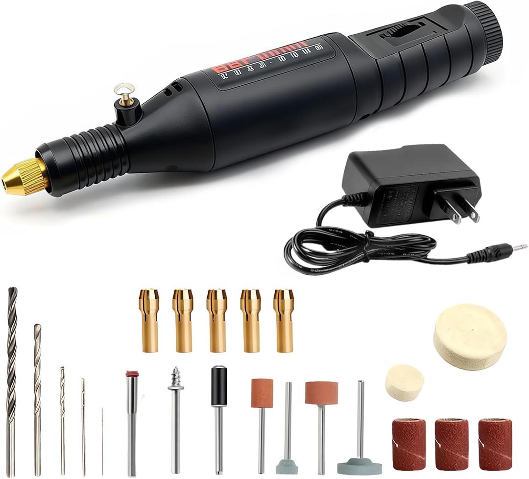Mini Rotary Tool Set, Black, Stepless adjustable speed up to 18000rpm 13W, 12V,27-Piece Detail Sander Grinder Pen Kit with Accessories for Small Crafts, DIY Projects