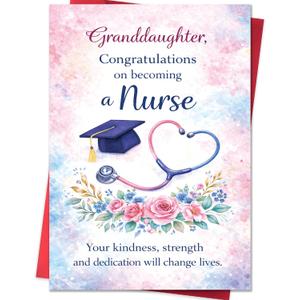 4 x IDU Nurse Graduation Card for Granddaughter, 8 x 5.3 inches / 20.5 x 13.5 cm