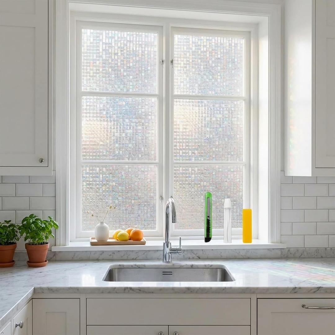 Mosaic Privacy Window Film, 23.6 x 78.5 Inches | Static Cling Non-Adhesive, Easy Install, Anti-UV Heat Control, Damage-Free Removal, All-Day Light Effect